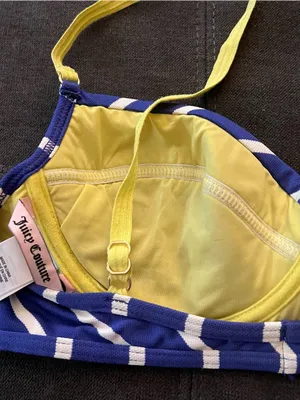Y2K Juicy Couture Striped Blue & White Bikini Top with Yellow Straps Size Large thumbnail 8