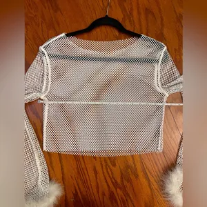 White Mesh T-shirt with Rhinestones Sheer White Mesh Top thumbnail 5