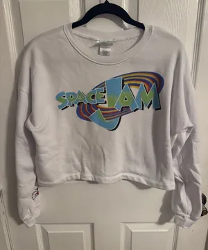 Space Jam Graphic White Crewneck Sweater Size L thumbnail 1