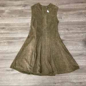 Olive Green Laser Cut Faux Suede Fit & Flare Dress Small thumbnail 6
