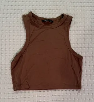 Basic Crop Tank Top - Brown thumbnail 1