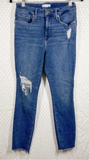 Good American‎ Dark Wash High Rise Distressed Skinny Jeans thumbnail 1