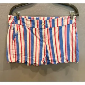 Crown & Ivy Shelby Scalloped Hem Shorts Womens 4 Pink Blue Stripe Preppy Coastal thumbnail 2