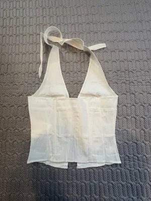 Y2K style White Halter Corset Top - Women's Stylish Bustier thumbnail 4
