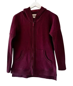 UGG Trendy Burgundy Long Sleeves Front Zip Up High Low Sweatshirt SZ XS # 2365 thumbnail 1