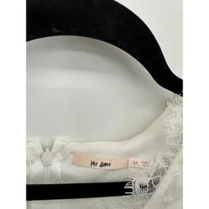 mi ami Womens White Babydoll Mini Dress Sz M Lace Swiss Dot Boho Feminine Soft‎ thumbnail 5