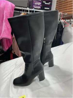Womans New Knee High Fashion Boots 8 Black Pullon 1/4 Zip Square Toe thumbnail 2