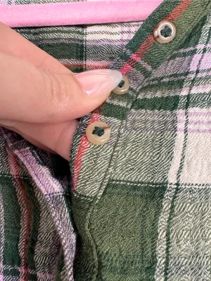 Pilcro Green Purple Plaid Henley Blouse Womens S Casual Fall Shirt Ruffled Boho thumbnail 5