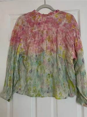 Anthropologie Pink & Mint Floral Tie-Dye Peasant Blouse thumbnail 2