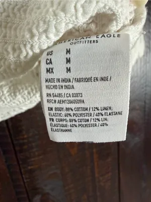 American Eagle Cotton Linen White Puff Sleeve Smocked Crop Top - M thumbnail 8