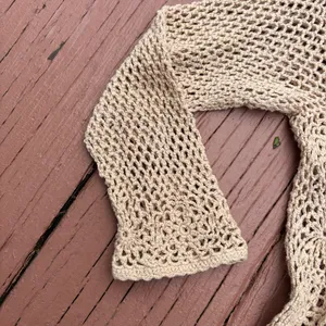 Boho crochet knit top size xs/s lightweight tan colored thumbnail 4