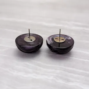 Vintage Stud Earrings Purple Domed Circle with Ridges Retro Statement thumbnail 5
