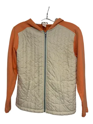 Sundance Catalog Mixed Media Quilted Hooded Jacket Orange Cream Size XS thumbnail 2