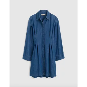 Madewell Denim Pleated Mini Shirtdress Bouvier Wash Blue Long Sleeve US 8 NWT thumbnail 6
