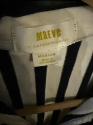 Maeve Navy and White Vertical-Stripe Midi Shirt Dressy thumbnail 2