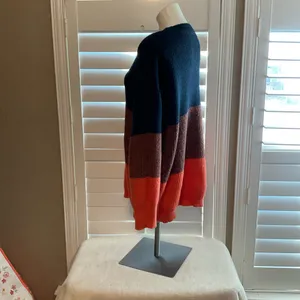 SHEIN Colorblock V-Neck Sweater in Navy, Brown & Orange thumbnail 4