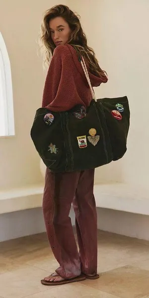 NWT Free People Been There Badge Tote Bag In Color Sea Serpent thumbnail 2