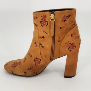 Bocage Cognac Suede Floral Embroidered Ankle Booties Block Heel EU 40 (US 9) thumbnail 15