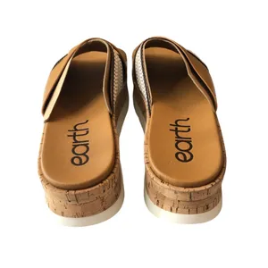 Earth Finale Leather Platform Crossband Slide Sandal Tan Woven Strap 8 thumbnail 4