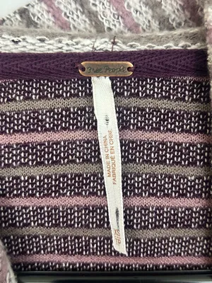 Free People Striped Sleevless Terry Cloth Hooded Plum/Mauve Sweater vest/top XS thumbnail 9