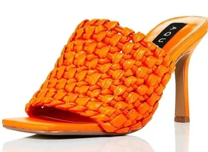 AQUA Orange Woven Heeled Mules Size 6M Square Toe Slip On Heels Sandals‎ thumbnail 1