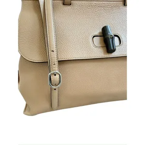 Gucci Large Bamboo Daily 370830 Camel Leather Top Handle 2Way Bag Striped Lining thumbnail 5