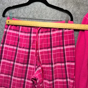 ZENista Pink Plaid Fleece Pajama Set Waffle Henley Top & Pants‎ L Long Sleeve thumbnail 2