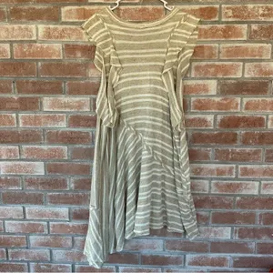 Free People Between The Lines Asymmetrical High Low Linen Dress Large Beige thumbnail 7