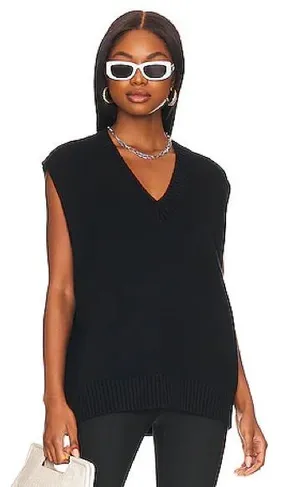 L’Academie Oversized V Neck Wool Blend Sweater Vest Black Size S thumbnail 1