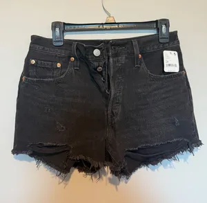 Levis Premium 501 Original Shorts Midnight Black Distressed Denim 28 NWT thumbnail 1