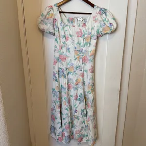 Böhme Mollie Floral Maxi Dress Multi Puff Sleeve Linen Blend Size M thumbnail 4