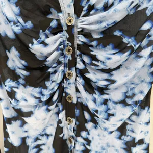 Free People Lucky Shirtee Top Womens S Blue Floral Sheer Ruched Boho Y2K Indie thumbnail 5