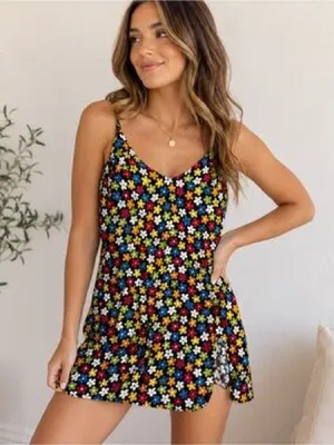 Reformation Marlow Danica Floral Mini Dress Side Slit Retro Womens Size S thumbnail 2