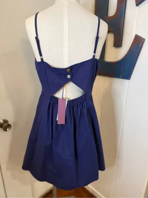 Navy Blue Sundress with Front Cutout and Button Detail Sz L thumbnail 2