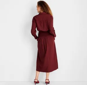 Women's Collared Long Sleeve Smocked Midi Shirtdress - Future Collective thumbnail 2