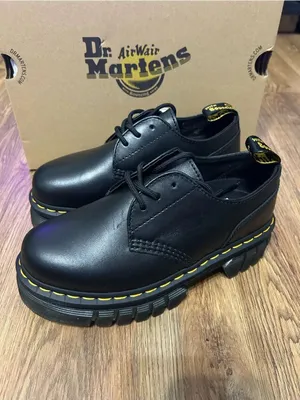 DR MARTENS Audrick 3 eye black leather platform lace up oxfords shoes sz 7 new thumbnail 2