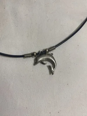 Dolphin Pendant Necklace Black Rubber Cord Silver Tone Ocean Marine 16" thumbnail 3