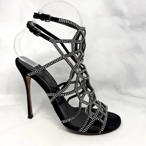 Sergio Rossi Vintage Y2K Studded Spider Web Strappy Sandal Heels Black Widow 36 thumbnail 2