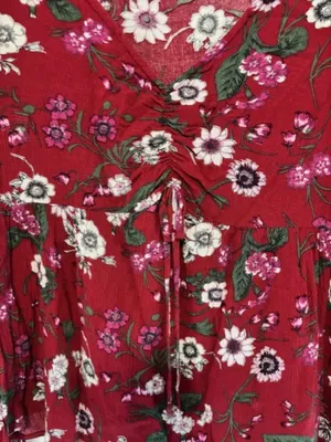 Aeropostale L Red Floral Blouse Ruched Tie Front Long Sleeve Boho Peasant Top thumbnail 4