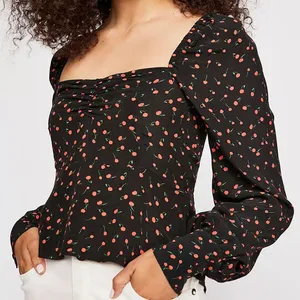 Julia Sweetheart Cherry Print Long Sleeve Top Blouse thumbnail 1