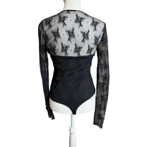 Abercrombie Black Lace Long Sleeve Bodysuit Small Sheer Mesh thumbnail 3