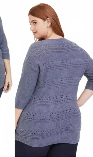 Torrid Dusty Blue Pointelle Pullover V-Neck Tunic Sweater Plus Size 2X thumbnail 1