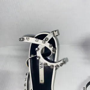 Zara White Leather Studded Embellished Rhinestone Heeled Sandals Women's 41 11 thumbnail 7