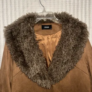 Cider Faux Suede Faux Fur Coat Brown Size S 70s Boho‎ Penny Lane Style Y2K Retro thumbnail 2