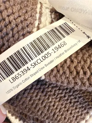 QUINCE 100% Organic Cotton Striped Crew Sweater Heather Brown Ivory Medium thumbnail 10