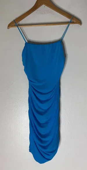 NWT Hello Molly Bodycon‎ Mini Dress Cut Out Back Ruched Sides Bright Blue Size 6 thumbnail 1