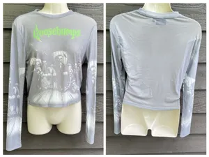 Y2K Horrorcore Goosebumps Slappy Mesh Crop Top Long Sleeve Goth Grunge Size M thumbnail 2