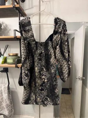 Urban Outfitters Black and Cream Floral Puff Sleeve Mini Dress NWT thumbnail 4