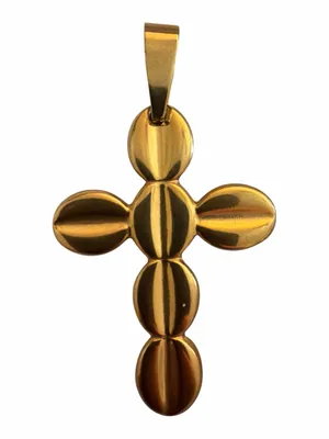 Gold Cross Pendant Necklace - Polished Oval Bead Design NWOT thumbnail 2