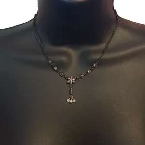 1928 Bronze tone rhinestone flower Y necklace thumbnail 1